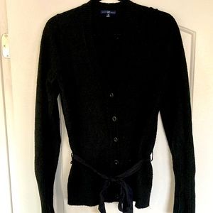 Gap black button down sweater with ribbon belt